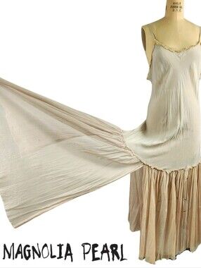Authentic Vintage Magnolia Pearl Maxi Slip Dress w/tulle 5 panel drop hem